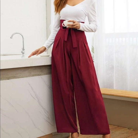 Boho belted high waisted wide leg pants - Picture 7 of 15